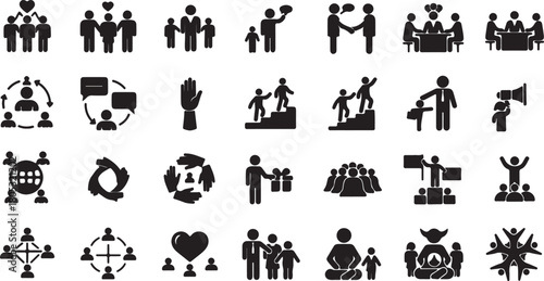Set of Icons Depicting Social Interaction and Teamwork