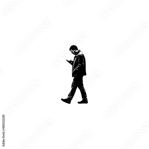 Modern man walking and using his phone, lost in tech, searching for directions, digital nomad lifestyle