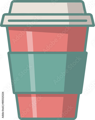 Vector illustration of pink coffee cup with lid and sleeve for cafe and coffee shop menu design