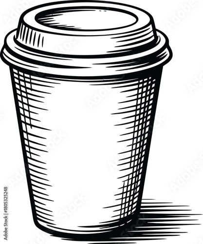 Stock vector illustration of a coffee cup to go drawing isolated on a white background art sketch
