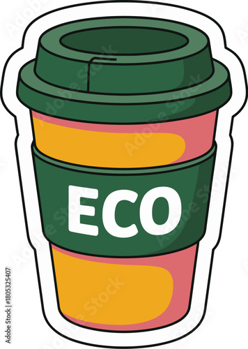 Eco friendly coffee cup reusable travel mug sustainable zero waste lifestyle illustration graphic design