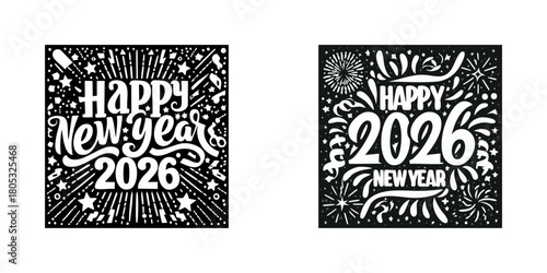 Festive 2026 New Year Celebration Designs with Fireworks.