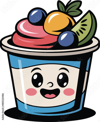 Cute yogurt parfait with fresh fruit cartoon vector illustration dessert food healthy snack tasty