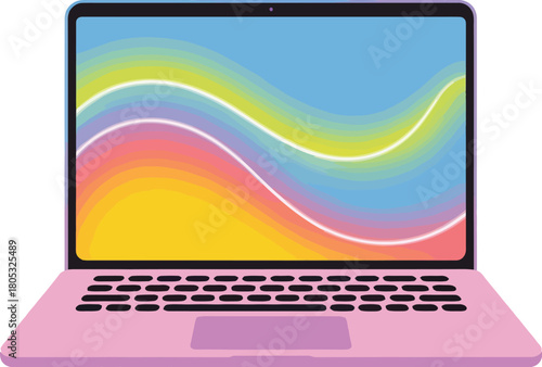 Laptop mockup design template for presentation showcase with colorful gradient background