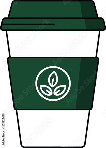 Vector illustration of coffee cup with leaf logo for cafe shop beverage branding mockup design