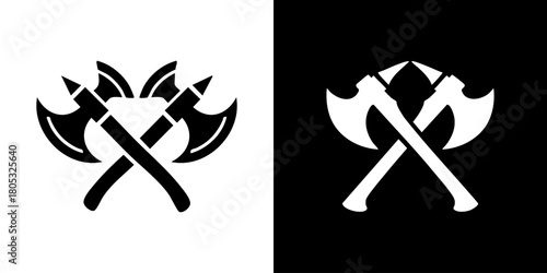 Two crossed axes in black and white design.