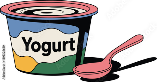Yogurt container with spoon illustration vector graphic healthy food dairy product breakfast snack dessert