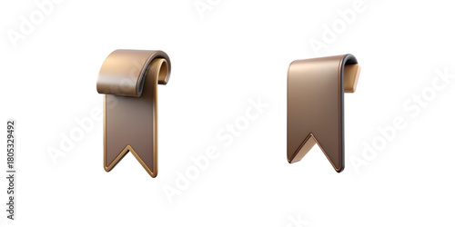 Rolled bookmark icons. Beige rolled bookmark icons with curled top edge and long ribbon form in minimal soft 3D style.