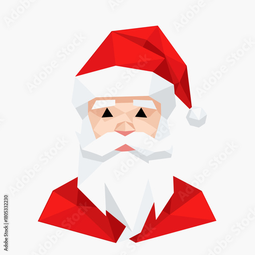 Polygonal Santa Claus with red hat and white beard in modern style  