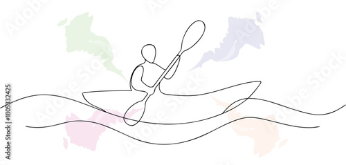 Kayaking activity simple line art