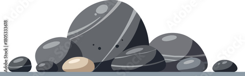 Smooth black and gray stones with one light beige rock in minimalist style vector illustration 