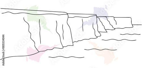 Simple Line Drawing of Sea Cliffs