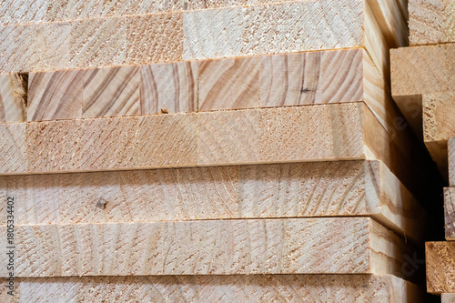 Cross-section of wooden boards, end grain texture of wood