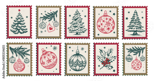 Vintage Christmas Holiday Postage Stamps Collection	