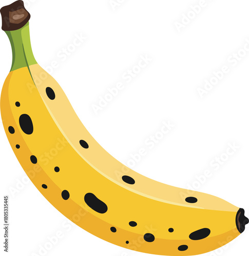 Ripe yellow banana with brown spots vector illustration of fresh tropical fruit 
