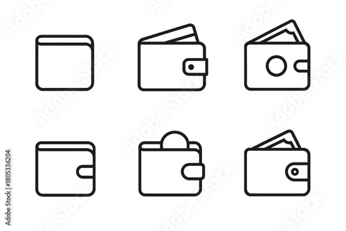 Minimalist wallet icons collection with simple line art design