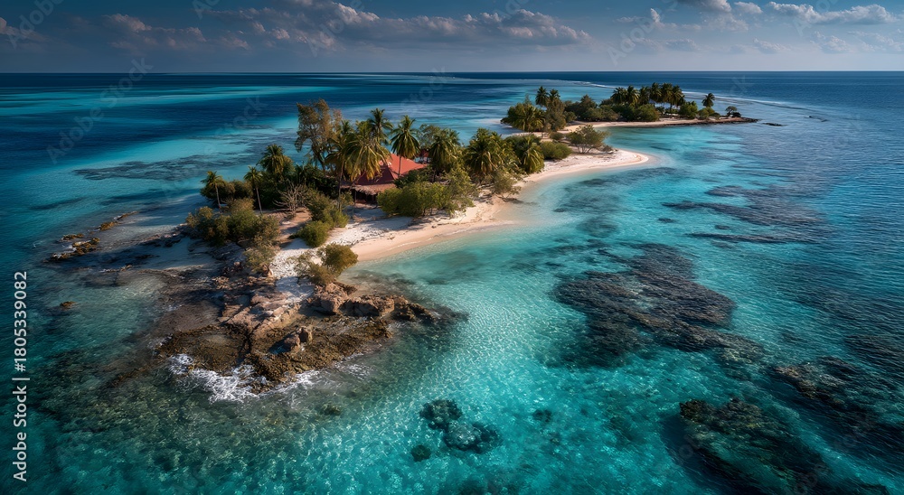 Fototapeta premium Remote tropical island with clear turquoise ocean water Photo
