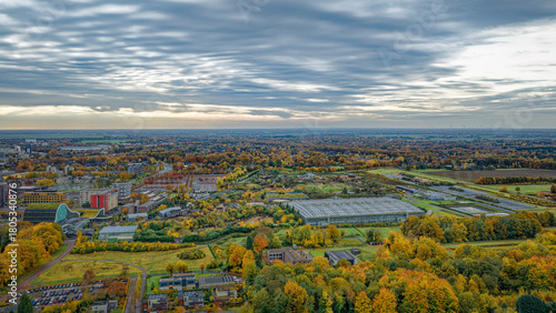 Scenic view of Emmen in autumn with colorful trees