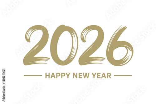 The year 2026 is celebrated with "Happy New Year" text and a brushstroke design.