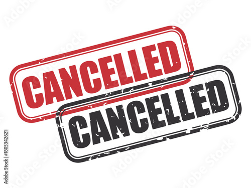 Two stamps with the word "CANCELLED" are shown on a white background.