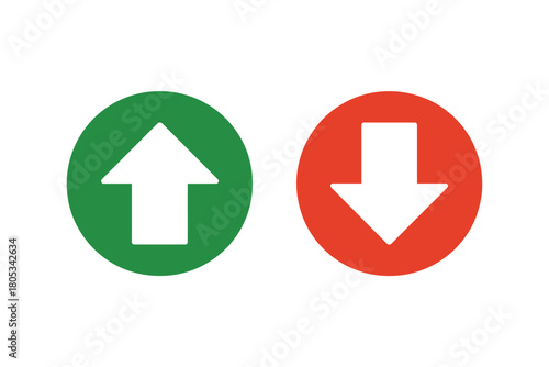 Two circular icons, one green with an upward arrow and one red with a downward arrow.