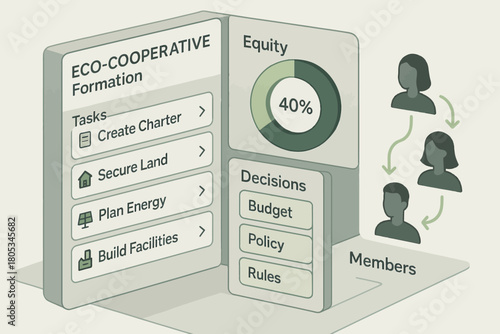 Eco-cooperative formation overview with task planning and team collaboration elements