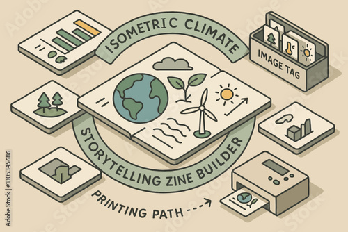 Isometric climate storytelling design with eco-friendly icons and diagrams