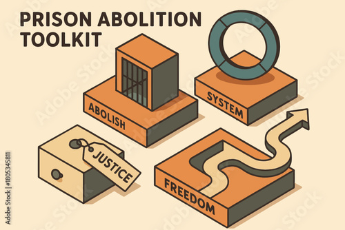 Prison abolition toolkit: justice, system, abolish, freedom concepts illustrated