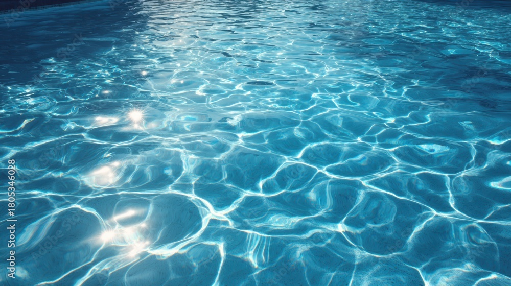 Fototapeta premium Sunlight dances on the surface of a crystal blue swimming pool creating beautiful patterns and reflections evoking a sense of relaxation and refreshment.