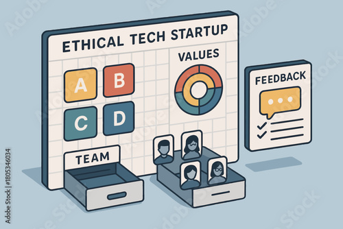 Ethical tech startup values feedback and team collaboration concept
