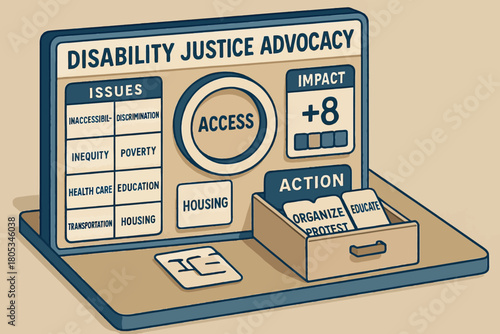 Disability justice advocacy board highlighting issues and actions
