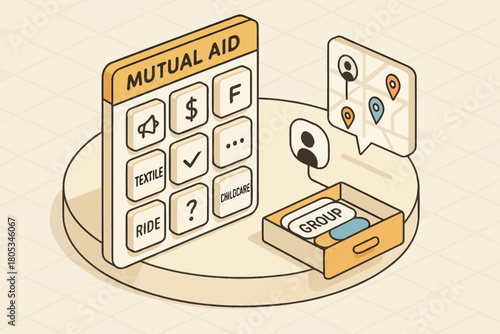 Mutual aid concept with financial support and community group illustration