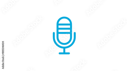 Minimalist Blue Line Art Microphone Icon on White Background Symbolizing Audio Recording, Podcasting, Broadcasting, and Communication