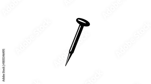 Simple black and white illustration of a metal nail, thumbtack, or pushpin. Hand-drawn construction hardware tool icon.