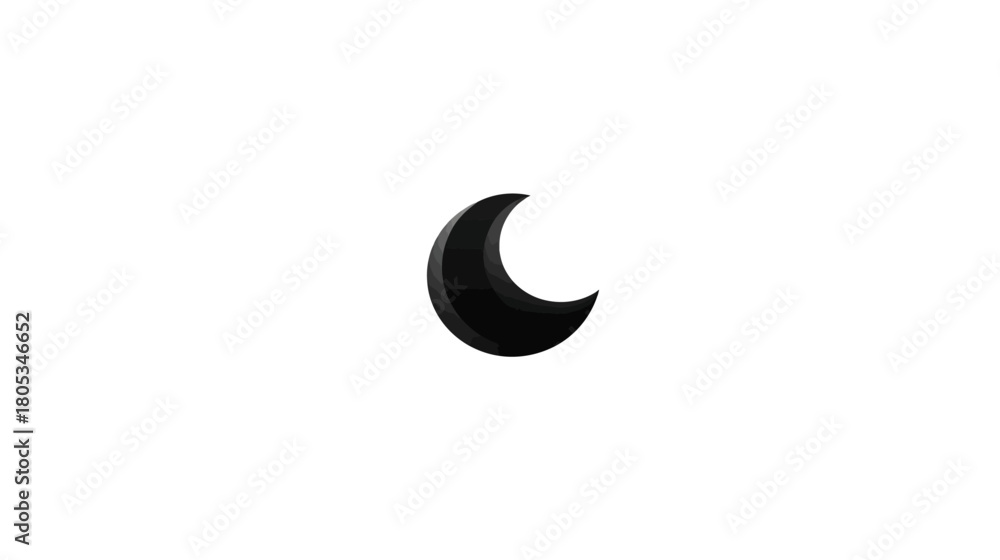 Obraz premium Minimalist Black Crescent Moon Icon on White Background, Simple Dark Mode Night Symbol for UI UX Design