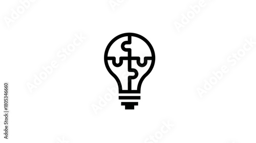 Creative lightbulb with interlocking puzzle pieces icon. Symbolizing innovative ideas, problem-solving, collaboration, and smart solutions.