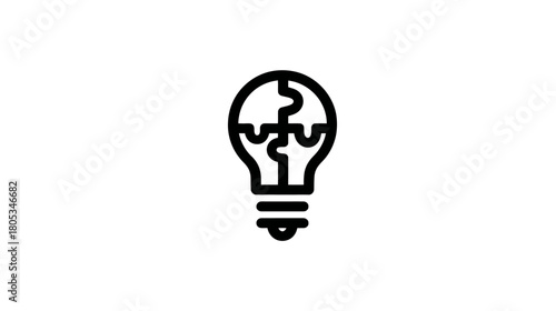 Innovative lightbulb puzzle icon, representing creative idea generation, problem-solving, solutions, strategy, and collaboration.