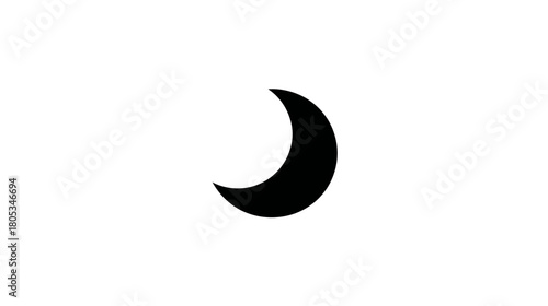 Minimalist black crescent moon shape graphic on white background. Simple abstract symbol or icon for design elements and night concepts.