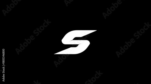 Abstract white stylized letter S graphic on a black background, modern initial symbol design element, sleek typography concept.