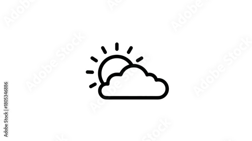 Partly Cloudy Weather Icon. Simple Outline Graphic of Sun and Cloud for Forecast, App, or Web Design Element. Minimalist Symbol.