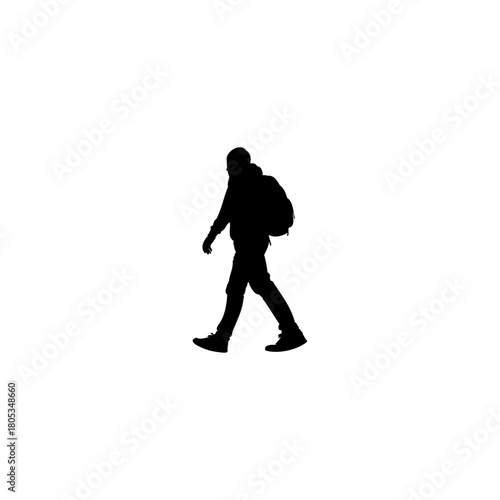 Man silhouette walking with backpack adds powerful visual to blogs or marketing materials with clean design