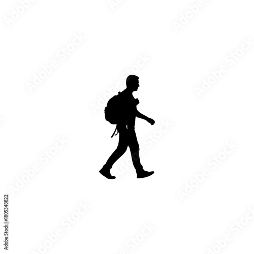Lone traveler silhouette with backpack exploring new adventures and freedom on a journey into the wild