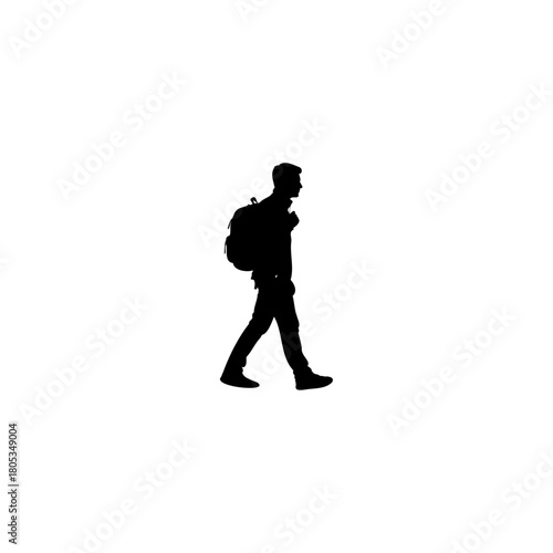 Traveler silhouette with backpack walking, perfect for adventure blogs and outdoor lifestyle content
