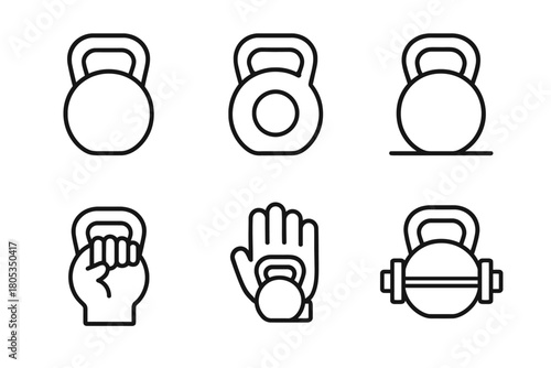 Minimalist kettlebell and dumbbell icons for fitness and strength training