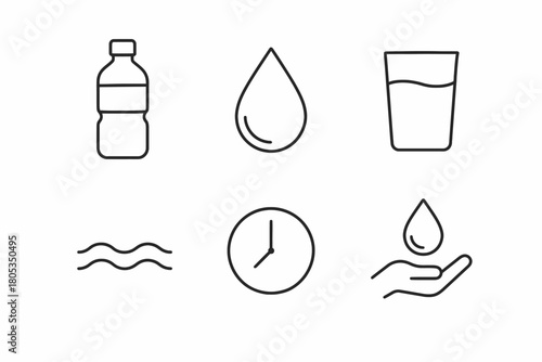 Minimalist icons for water conservation and hydration awareness