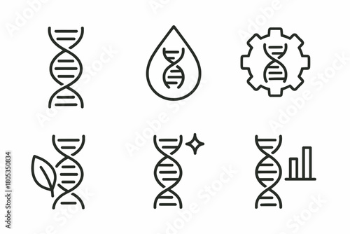 Dna icons: science, technology, genetics, and innovation symbols
