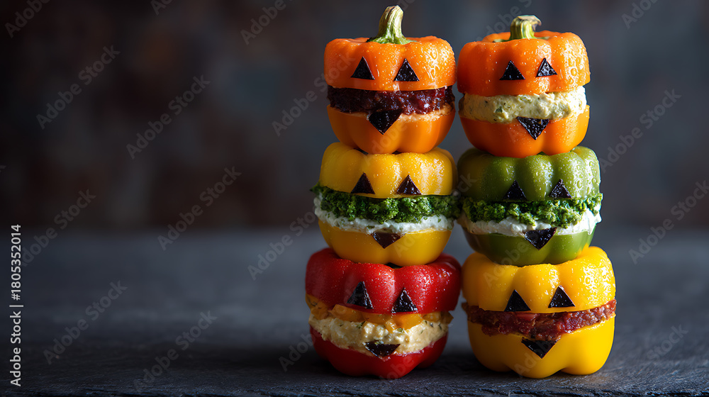 Obraz premium Close-up of A pile of small Halloween pumpkins and food
