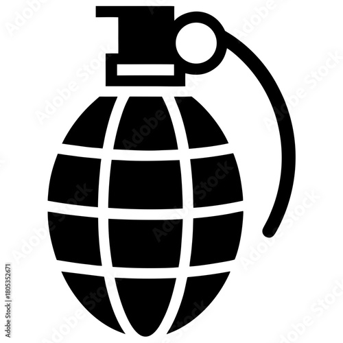 Illustration of a black and white hand grenade icon on transparent background