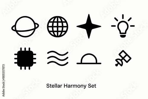 Stellar harmony set: space-inspired icons for technology and innovation