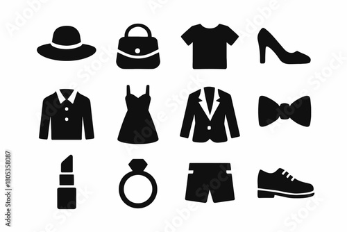 Fashion icons collection: apparel and accessories silhouette set